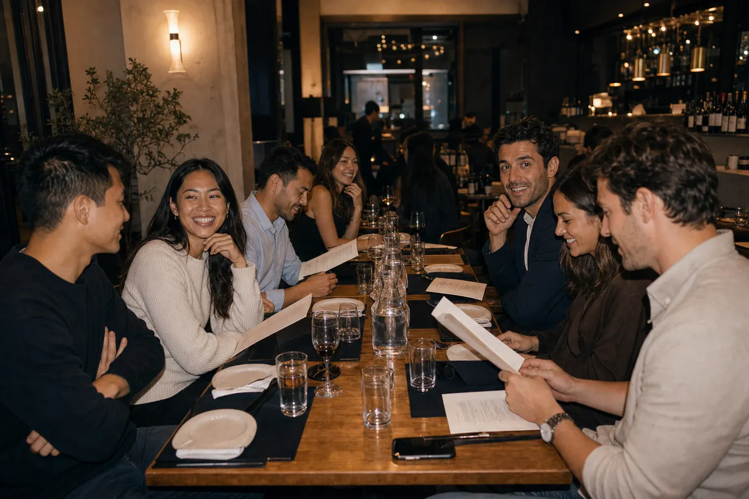 After Business Club members at a curated dinner table in a Southern California restaurant