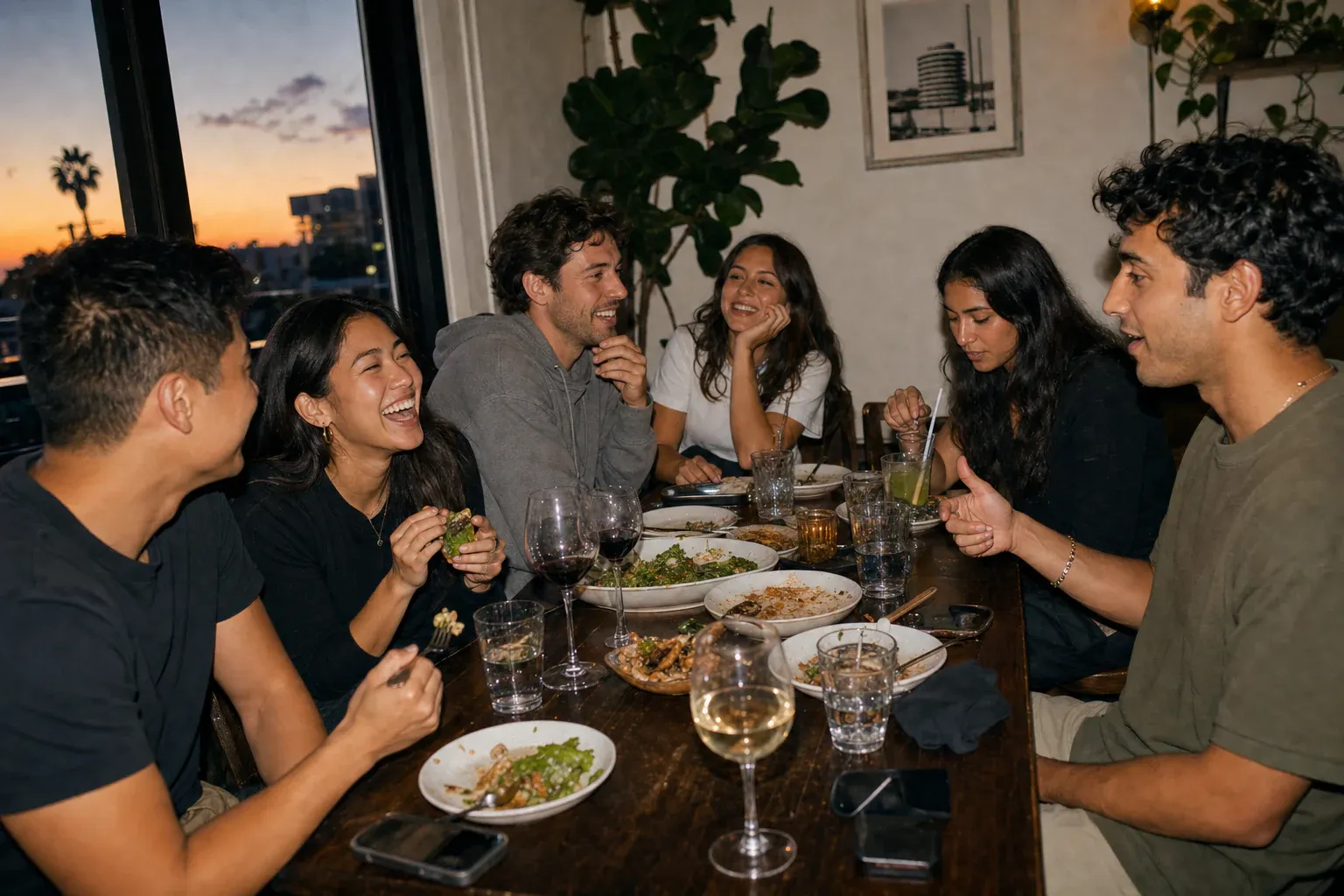 Members talking across a small candlelit dinner table